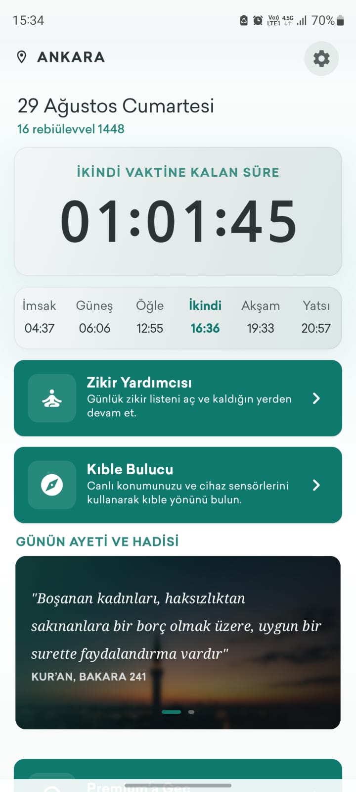 İftar ve sahur ekranı