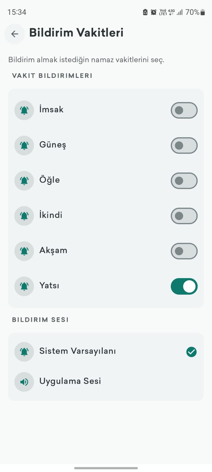 İftar ve sahur ekranı